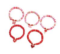 WKabnkn Lot de 5 bracelets romantiques en forme de cœur pour la Saint Valentin - Design empilable - Chaîne de poignet confortable pour la Saint-Valentin