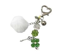 WKabnkn Porte-clés porte-bonheur avec perles et quatre feuilles d'herbe - Design vintage - Décoration pour sacs, clés - Utilisation quotidienne, Vert, taille unique