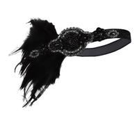 wkao Bandeau Charleston pour femme, ruban noir avec détails en plumes, fabriqué à la main avec strass, accessoire parfait pour les réunions sur le thème vintage