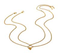 wkao Collier pendentif cœur à fixation solide pour couple, collier double couche en acier titane plaqué or 18 carats, bijou assorti tendance, ne ternit pas, Saint-Valentin pour elle