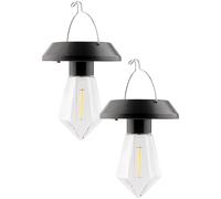wkao Lot de 2 lampes solaires d'extérieur étanches à suspendre en tungstène, 10 x 8,9 cm, avec crochets pour jardin, terrasse, balcon, décoration de table, éclairage paysager