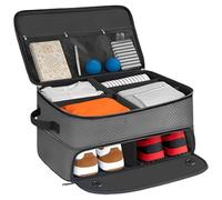 wkao Organiseur de coffre de golf en tissu Oxford, double couche de rangement pour équipement de golf avec compartiment à chaussures, valise de rangement de voiture, grande capacité