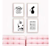WKAQM Salon de manucure Decoration Murale Salon de beauté Art Mural Noir Blanc Peinture sur Toile Tableau Vernis à Ongles devis Affiches Nail Tech Artiste Cadeau 30 × 42 cm × 4 sans Cadre