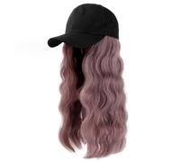Wkclnfs Bonnet tricoté Extensions de Perruque De Cheveux Bouclés Ondulés,Cheveux Capuchon Tous les jours Utiliser Perruques (noir+rose violet)