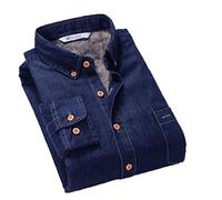 wkd-thvb Hiver Jeans Chemise Hommes Chaud Doublé De Polaire Velours Denim Chemises 4XL Mâle Chemise De Fond Dark Blue M(Asian Size)