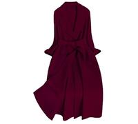 wkd-thvb Manteau long ample en cachemire avec ceinture pour femme, bordeaux, XL