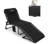 WKFAMOUT Chaise Longue Pliante avec 5 Positions Réglables pour Jardin Piscine Camping Plage Transat Pliable Plage Comprend Oreiller et Poche Latérale Soutenue de 150 kg 200x68CM Noir