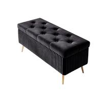 WKHPHMBEQ Banc Ottoman de Rangement en Velours avec Assise rembourrée - Bout lit, Coffre d'entrée, Banc Chambre, supporte jusqu'à 130 kg(Black,60X40X45cm)