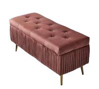 WKHPHMBEQ Banc Ottoman de Rangement en Velours avec Assise rembourrée - Bout lit, Coffre d'entrée, Banc Chambre, supporte jusqu'à 130 kg(Brown Red,150X40X45cm)