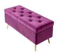 WKHPHMBEQ Banc Ottoman de Rangement en Velours avec Assise rembourrée - Bout lit, Coffre d'entrée, Banc Chambre, supporte jusqu'à 130 kg(Purple,120X40X45cm)