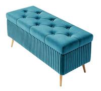 WKHPHMBEQ Banc Ottoman de Rangement en Velours avec Assise rembourrée - Bout lit, Coffre d'entrée, Banc Chambre, supporte jusqu'à 130 kg(Blue,120X40X45cm)
