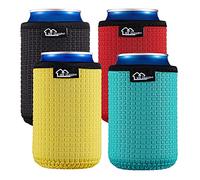 WKieason Lot de 4 manchons isolants refroidisseur canette en néoprène antidérapant pour canettes de bière de 340 ml Noir/rouge/jaune/bleu