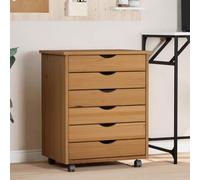 WKIEQACO Armoire à roulettes avec tiroirs en pin massif marron mousse et armoires de rangement et casiers