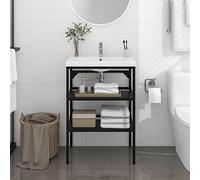 WKIEQACO Armoires et stockage,Meubles de lavabo,Meubles de salle de bains,Cadre de lavabo de salle de bain noir 59x38x83 cm Fer