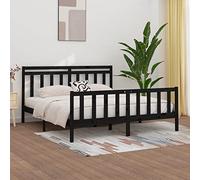 WKIEQACO Cadre de lit sans matelas en pin massif noir 200x200 cmLits et accessoires Lits et cadres de lit