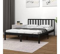 WKIEQACO Cadre de lit sans matelas en pin massif noir 200x200 cmLits et accessoires Lits et cadres de lit