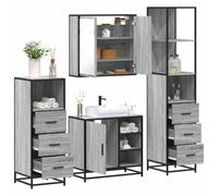 WKIEQACO Ensemble de 4 meubles de salle de bain en bois Sonoma gris