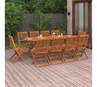WKIEQACO Home & Garden Furniture Ensemble de salle à manger 11 pièces en bois d'acacia massif 220 x 90 x 75 cm