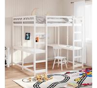 WKIEQACO Lits et accessoires, lits et cadres de lit, lit mezzanine avec bureau et échelle en pin massif, blanc, 200 x 200 cm