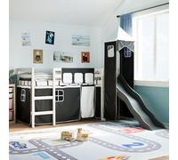 WKIEQACO Lits et accessoires, lits et cadres de lit, lit mezzanine pour enfants avec tour blanc et noir, 90 x 190 cm, pin massif