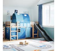 WKIEQACO Lits et accessoires, lits et cadres de lit, lit mezzanine pour enfants avec tunnel bleu 90 x 200 cm en pin massif