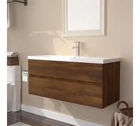 WKIEQACO Meuble lavabo avec lavabo intégré en chêne marron - Meuble de rangement pour salle de bain