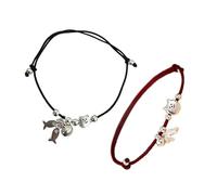 Wkldjf Paire d'amitié avec breloques en forme de chat et poisson - Fils noirs et rouges - Fait à la main - Minimaliste - À porter au quotidien, taille unique, Comme décrit