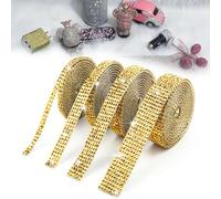 Wkmamo 4 Rouleaux Ruban en Cristal Auto-Adhésif, Strass Diamant Bling Autocollant pour Artisanat d'Art (Or)