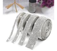 Wkmamo 4 Rouleaux Ruban en Cristal Strass Diamant Auto-Adhésif, Bling Autocollant pour Artisanat d'Art (Silver)