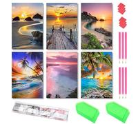Wkmamo Premium Diamond Painting Set - 6 images, toile pleine perforée, Diamonts, stylo, bol, boue de peinture - Pour adultes, Peinture par numéros (Paysage - 6)
