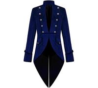 WKNBEU Veste Vintage Gothique Steampunk pour Hommes Redingote Victorienne Costume Uniforme Pirate médiéval Viking Renaissance Formelle Smoking Pardessus Long Blue-XL