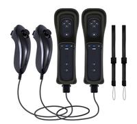 WKOLF Lot de 2 télécommandes de rechange pour consoles Nintendo Wii/Wii U avec Motion Plus, 2 pièces (télécommandes + joysticks analogiques + coque en silicone + dragonne)