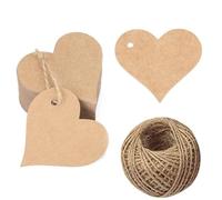 WKRTDY Lot de 50 Étiquettes Kraft en Forme de Cœur avec Corde de Chanvre de 10 m - Pour Noël, la Saint-Valentin, les Anniversaires et l'Artisanat - Étiquettes Cadeaux Originales et Charmantes