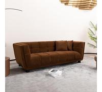 WKS13 Style moderne du milieu du siècle : canapé camel simple, petit design carré, texture en velours lisse, mode rétro, pieds en bois massif, design 2 personnes