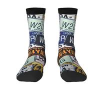 WKSGDSG Chaussettes mi-ras du cou imprimées de plaque d'immatriculation, chaussettes de sport tendance pour homme et femme, respirantes et anti-humidité, chaussettes personnalisées pour les loisirs