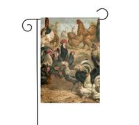WKSGDSG Drapeau de jardin double face pour extérieur 45 x 30 cm, coq de poule, bannière décorative d'extérieur pour terrasse, pelouse, ferme, résistant à la décoloration, drapeau de maison de vacances