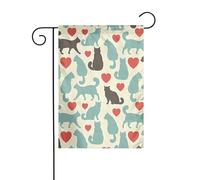 WKSGDSG Drapeau de jardin double face pour extérieur 45 x 30 cm, Happy Walking Kitty, bannière décorative d'extérieur pour terrasse, pelouse, ferme, résistant à la décoloration, drapeau de maison de