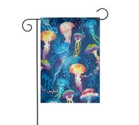 WKSGDSG Drapeau de jardin double face pour extérieur 45 x 30 cm, méduses colorées, bannière décorative d'extérieur pour terrasse, pelouse, ferme, résistant à la décoloration, drapeau de maison de