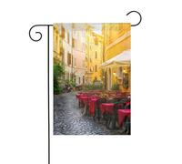WKSGDSG Drapeau de jardin double face pour l'extérieur 45 x 30 cm, vieille rue italienne, bannière décorative d'extérieur pour terrasse, pelouse, ferme, résistant à la décoloration, drapeau de maison