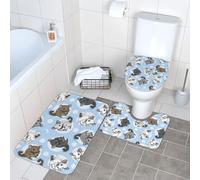 WKSGDSG Lot de 3 tapis de salle de bain en peluche antidérapant avec tapis de toilette en forme de U et couvercle en forme de O, tapis de sol absorbant, motif chinchillas bleu et lune, 40 x 60 cm