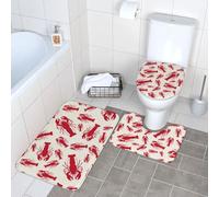 WKSGDSG Lot de 3 tapis de salle de bain en peluche antidérapant avec tapis de toilette en forme de U et couvercle en forme de O, homard rouge, 40 x 60 cm, tapis de sol absorbant pour baignoire