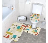 WKSGDSG Lot de 3 tapis de salle de bain en peluche antidérapant avec tapis de toilette en forme de U et couvercle en forme de O, tapis moderne du milieu du siècle, tapis de sol absorbant en flanelle