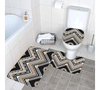 WKSGDSG Lot de 3 tapis de salle de bain en peluche antidérapant avec tapis de toilette en forme de U et couvercle en forme de O, tapis en zigzag absorbant en flanelle pour baignoire - 40 x 60 cm