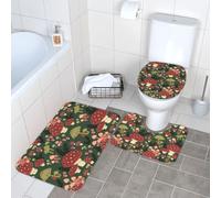 WKSGDSG Lot de 3 tapis de salle de bain en peluche antidérapant avec tapis de toilette en forme de U et couvercle en forme de O, champignons lumineux, tapis de sol absorbant pour baignoire - 40 x 60