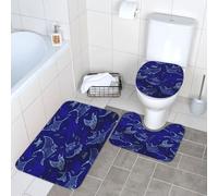 WKSGDSG Lot de 3 tapis de salle de bain en peluche antidérapant avec tapis de toilette en forme de U et couvercle en forme de O, raie manta et poisson, 40 x 60 cm, tapis de sol absorbant pour