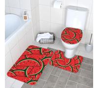 WKSGDSG Lot de 3 tapis de salle de bain en peluche antidérapant avec tapis de toilette en forme de U et couvercle en forme de O, tapis de sol absorbant en flanelle pour baignoire - 40 x 60 cm - Rouge