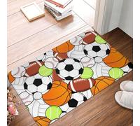 WKSGDSG Paillasson antidérapant en flanelle 60 x 40 cm, super absorbant, motif ballon de sport, tapis de bienvenue antidérapant et épais pour porte avant/arrière, garage, terrasse et utilisation en
