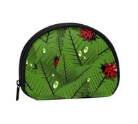 WKSGDSG Petit porte-monnaie avec fermeture éclair, feuilles et coccinelles, mini portefeuille portable pour femmes et filles, sac de monnaie tendance en toile avec porte-clés, sac de rangement pour