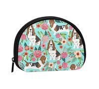 WKSGDSG Petit porte-monnaie avec fermeture éclair, joli basset hound floral, porte-monnaie portable pour femmes et filles, sac de monnaie tendance en toile avec porte-clés, sac de rangement pour