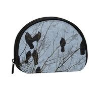 WKSGDSG Petit porte-monnaie avec fermeture éclair, mini porte-monnaie en toile avec porte-clés, sac de rangement pour cartes de crédit et carte d'identité, Oiseaux corbeaux noirs, Taille unique, Sac